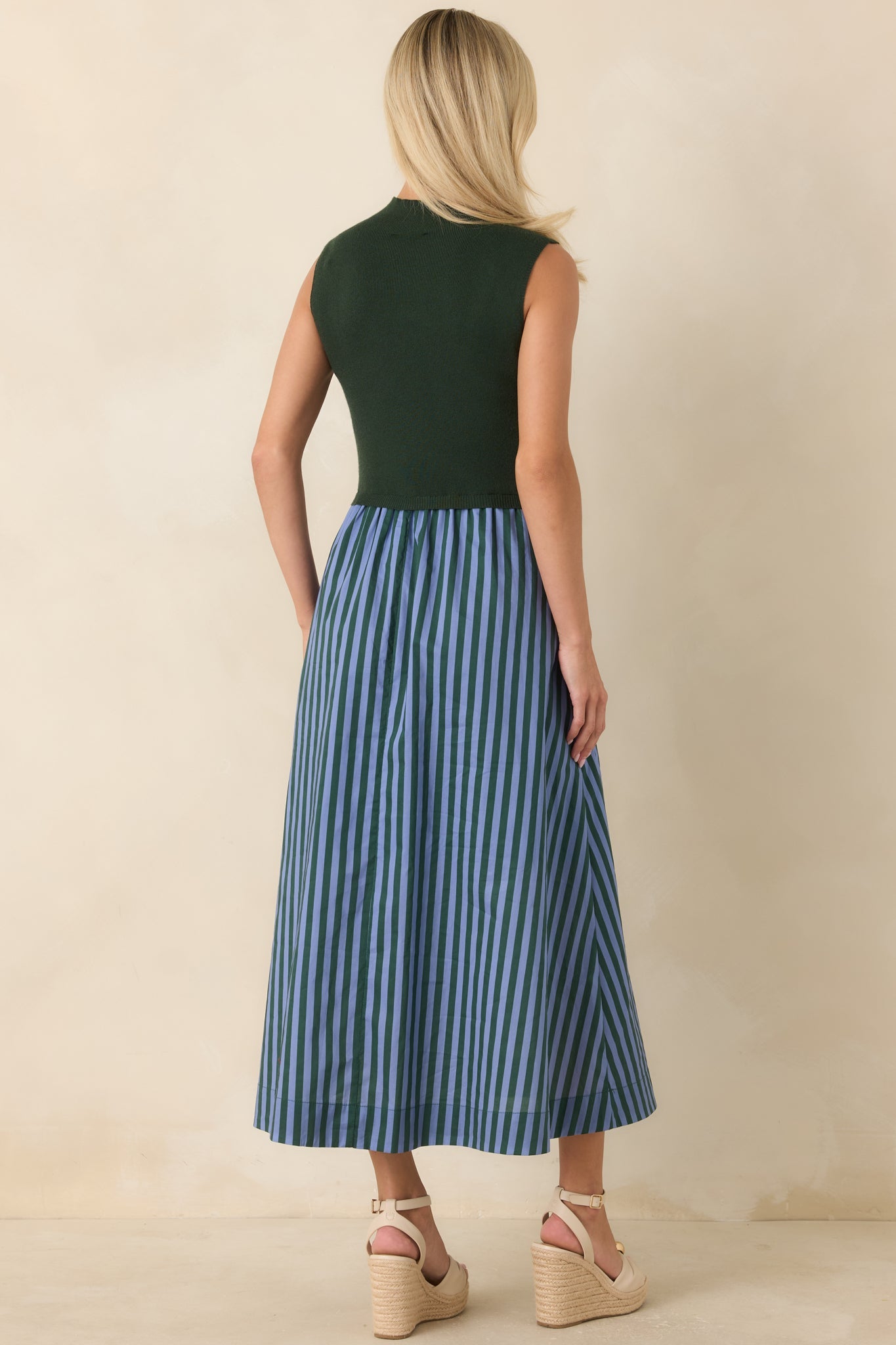 That's More Like It Hunter Green & Light Blue Stripe Sweater Midi Dress
