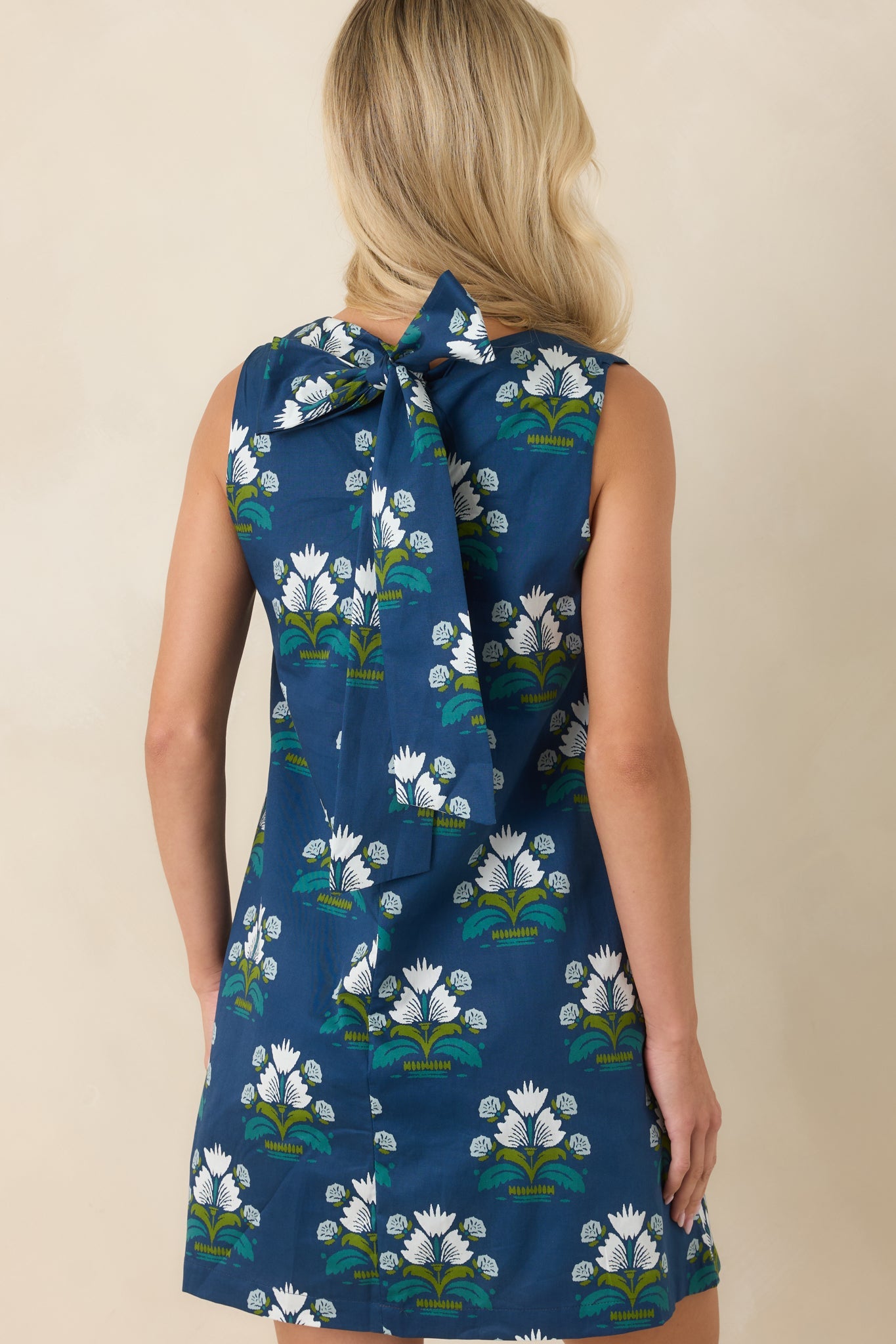 Just As I Imagined Deep Blue Floral Cotton Mini Dress