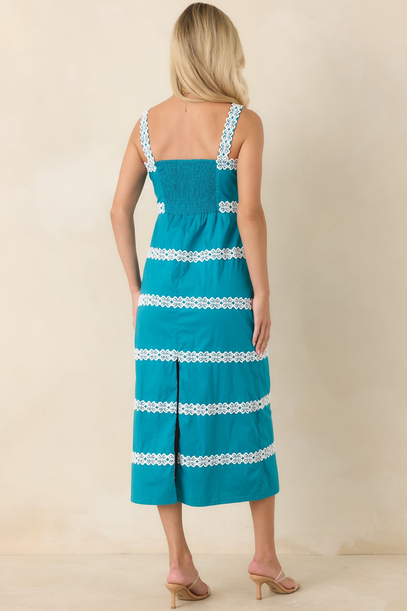Couldn’t Stay Away Teal & Ivory Floral Lace Midi Dress