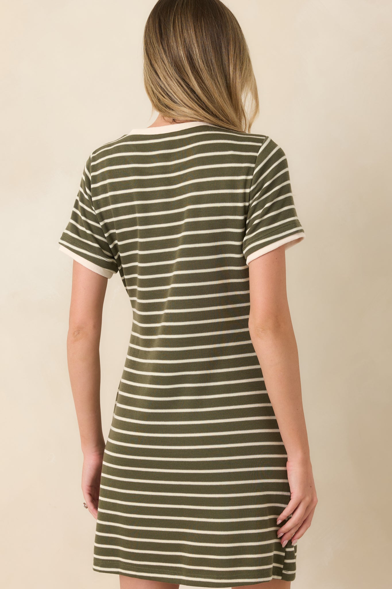 On Your Side Olive Stripe Tie Mini Dress