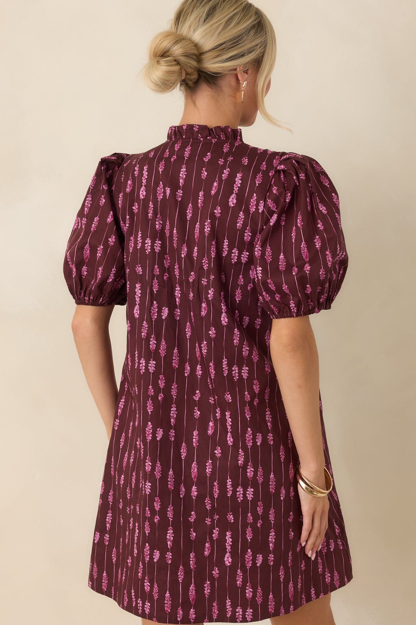 New Direction Wine & Pink Abstract Stripe Cotton Mini Dress