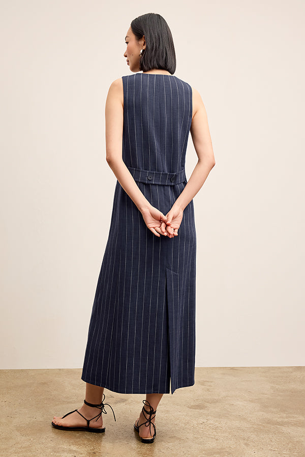 Renata Shift Dress - Woven Pinstripe :: Navy/Ivory