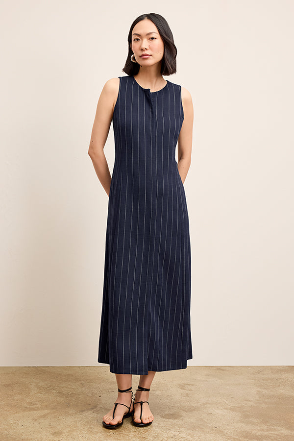 Renata Shift Dress - Woven Pinstripe :: Navy/Ivory