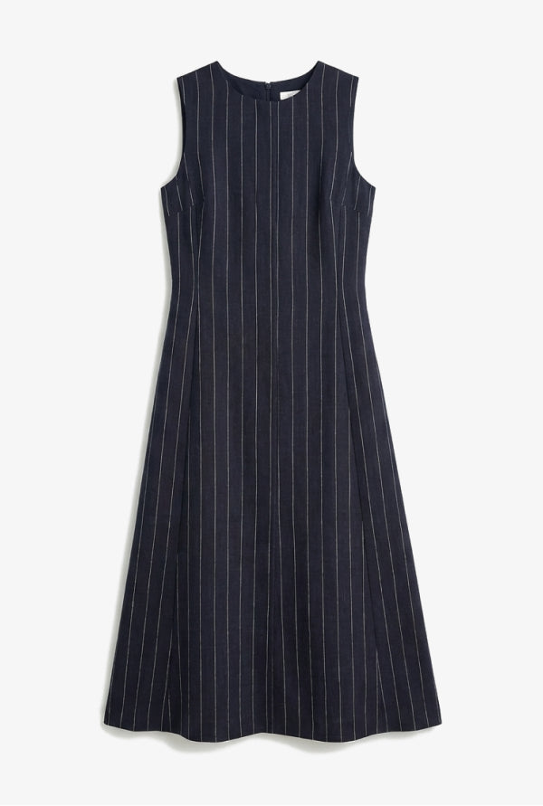 Renata Shift Dress - Woven Pinstripe :: Navy/Ivory