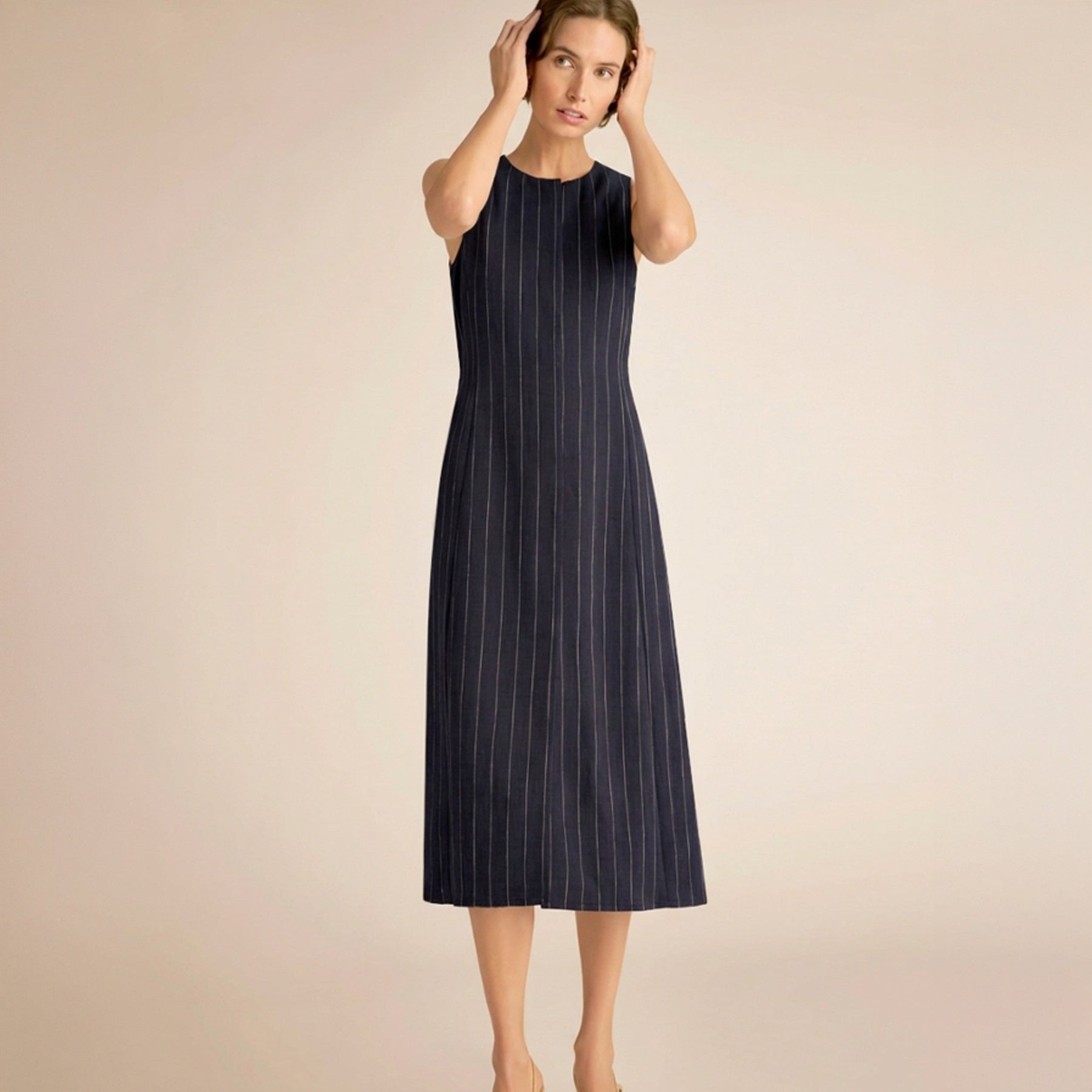 Renata Shift Dress - Woven Pinstripe :: Navy/Ivory