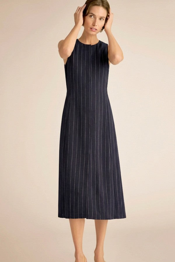 Renata Shift Dress - Woven Pinstripe :: Navy/Ivory