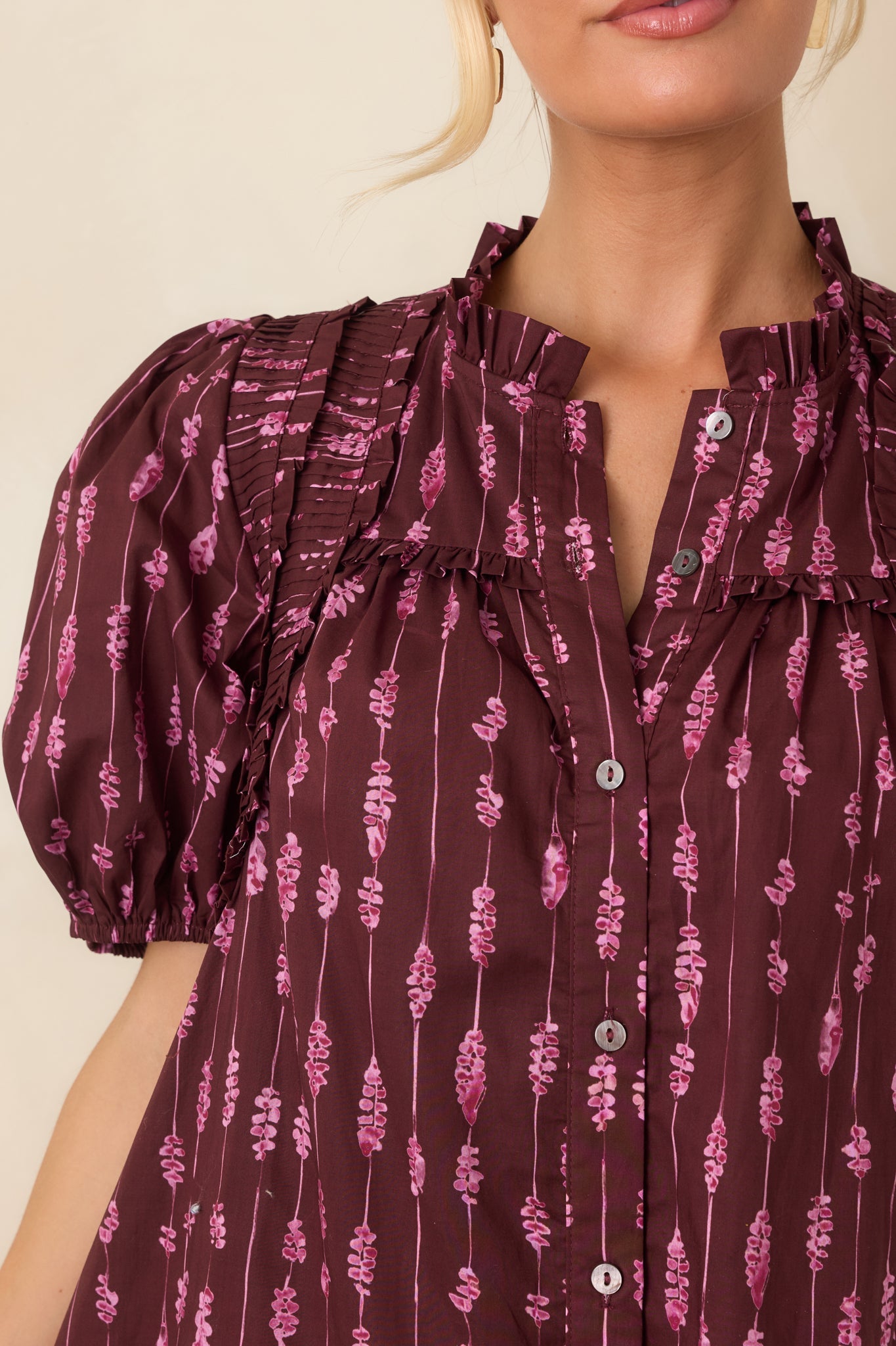 New Direction Wine & Pink Abstract Stripe Cotton Mini Dress