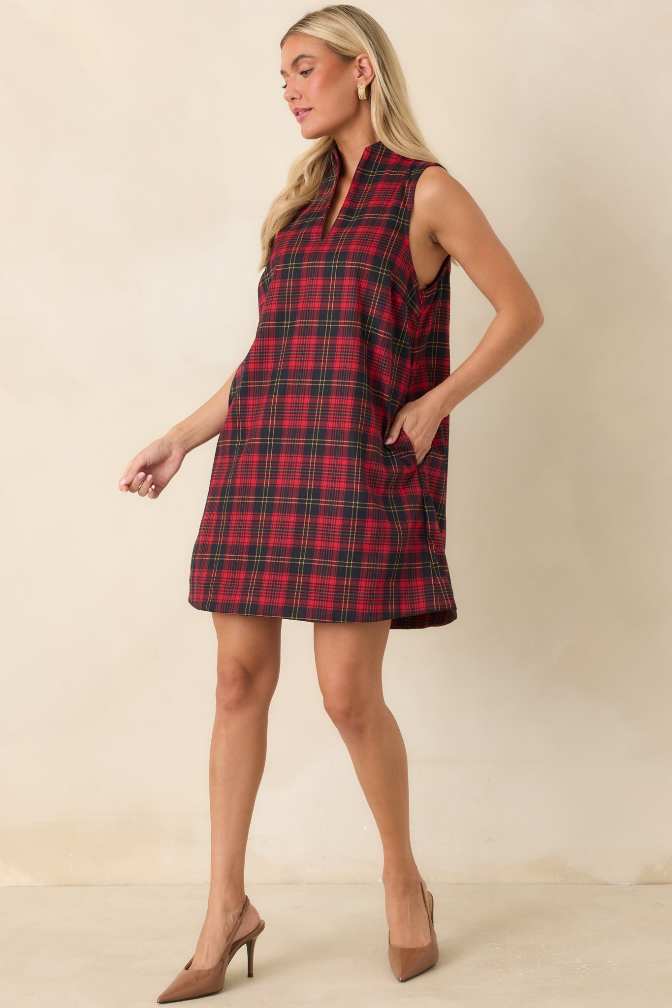 Plaid to See You Red & Black Plaid Sleeveless Mini Dress