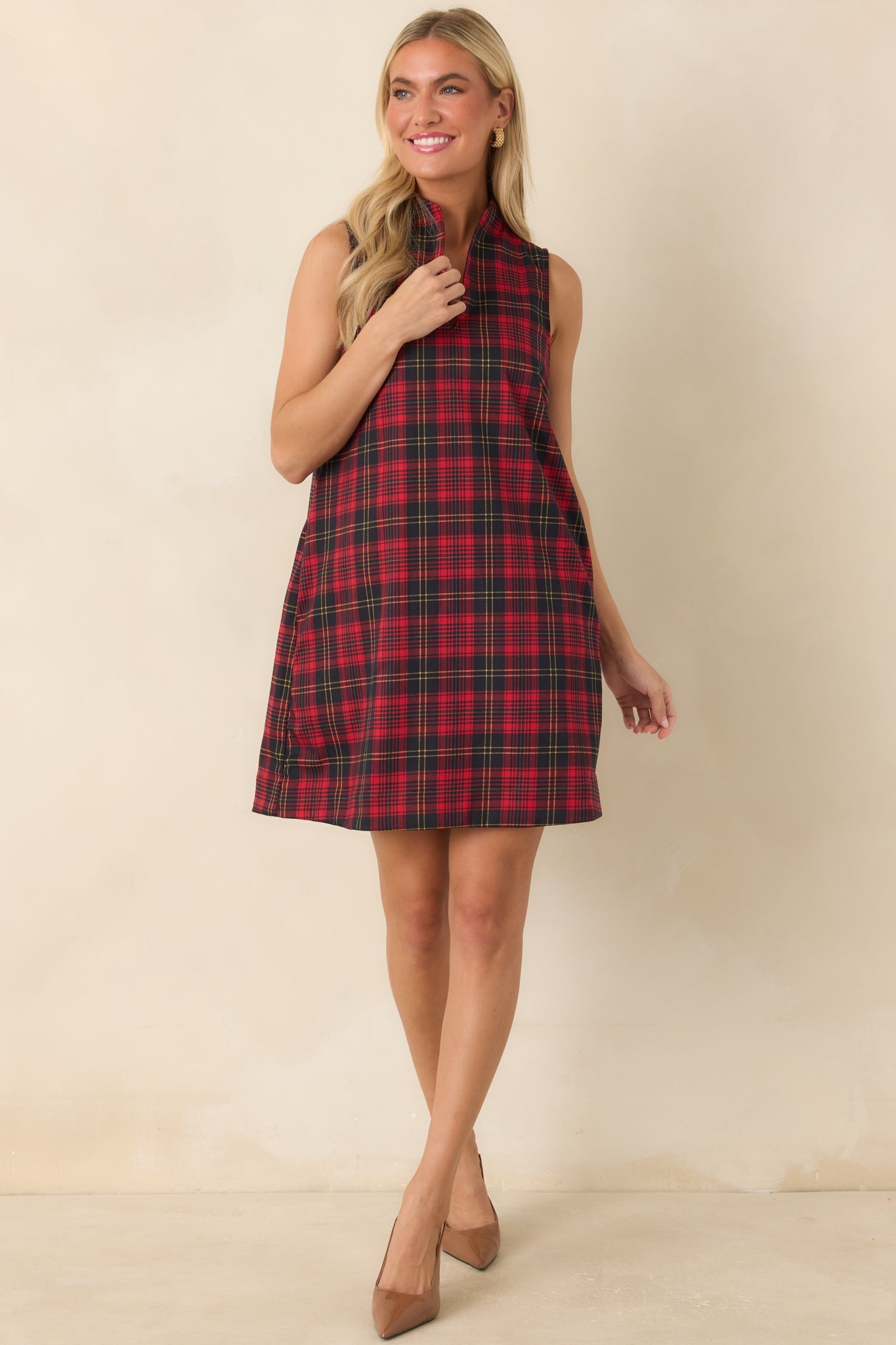Plaid to See You Red & Black Plaid Sleeveless Mini Dress