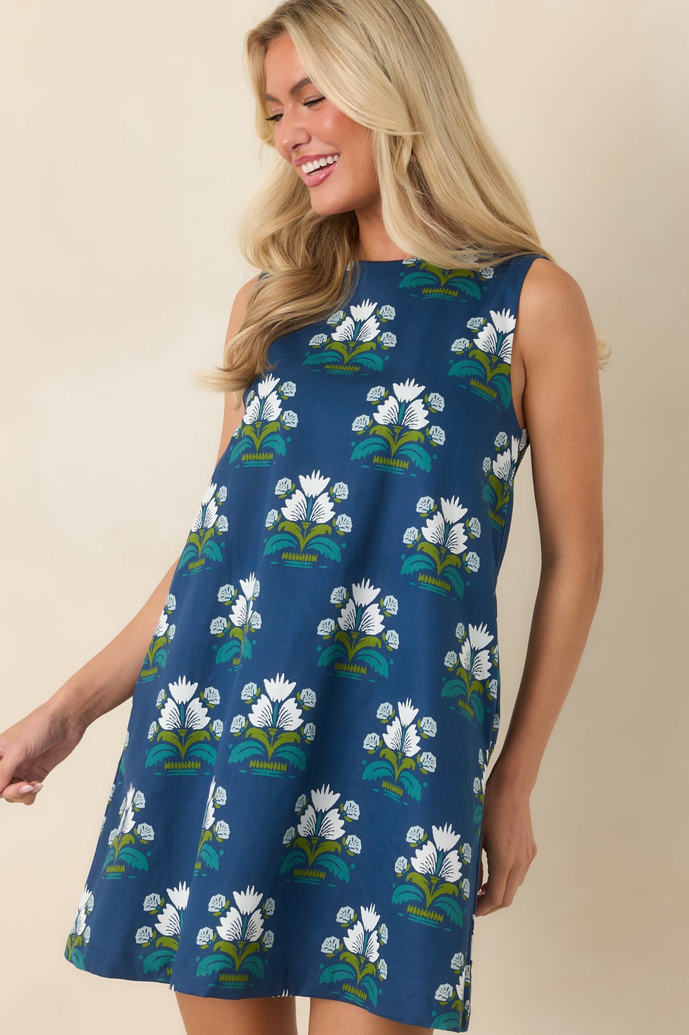 Just As I Imagined Deep Blue Floral Cotton Mini Dress