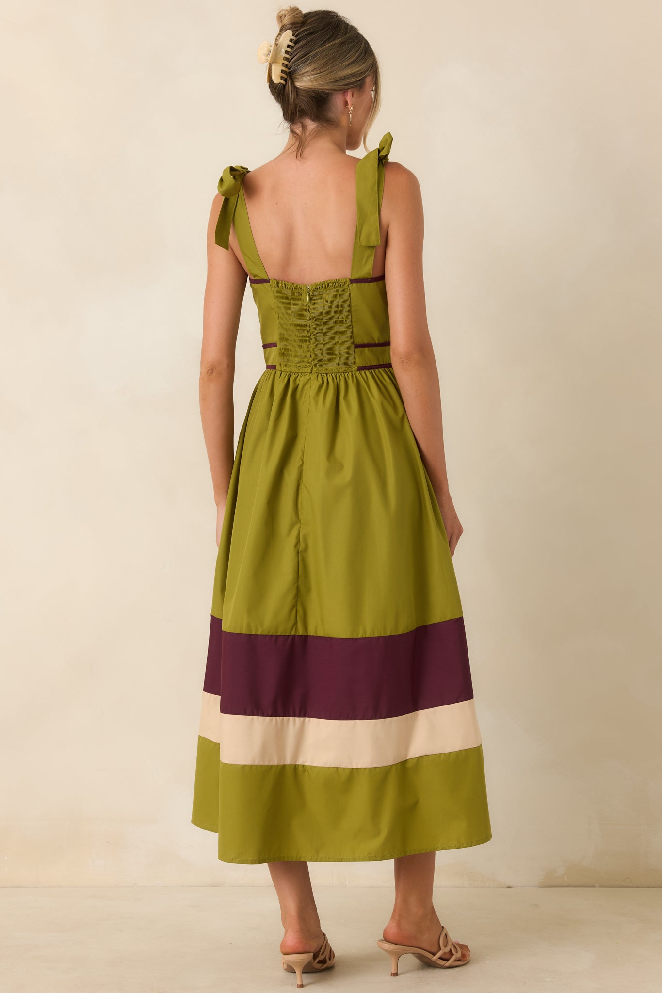 Worth the Detour Olive & Berry Contrast Midi Dress