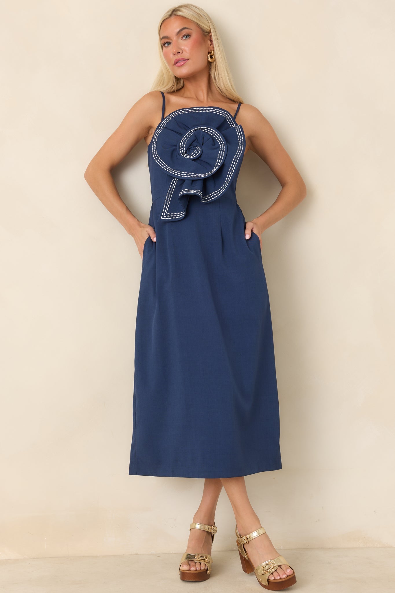 Quite the Impression Navy Rosette Midi Dress