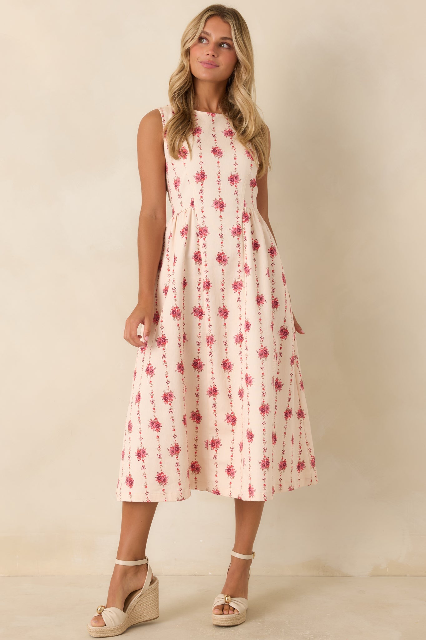 Heirloom Blooms Ivory Floral Cotton Midi Dress