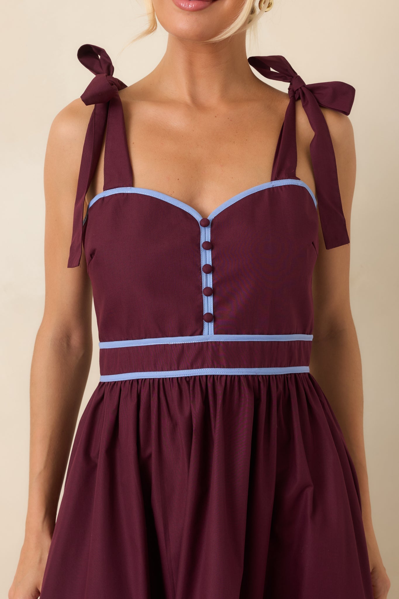Worth the Detour Berry & Powder Blue Contrast Midi Dress