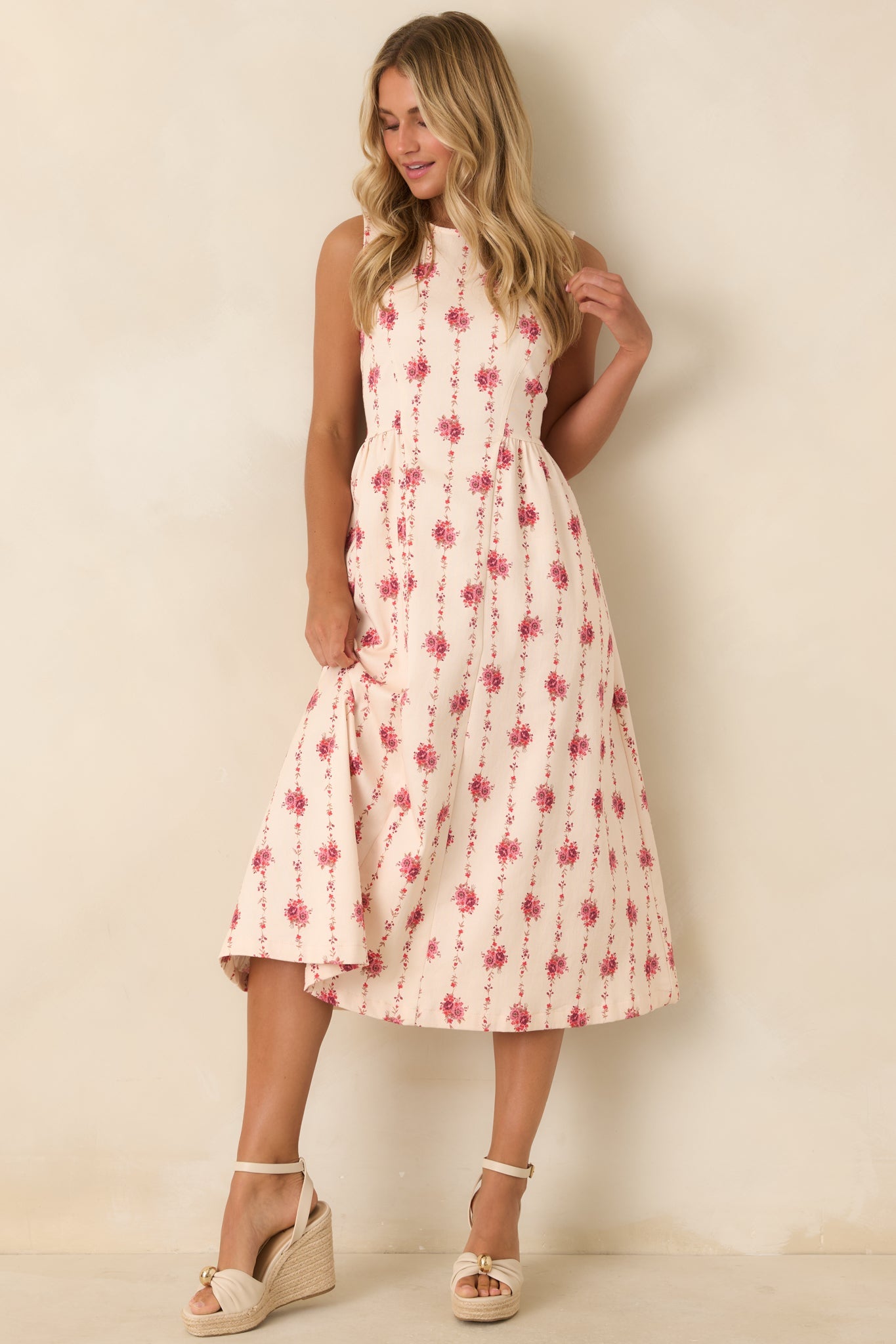 Heirloom Blooms Ivory Floral Cotton Midi Dress