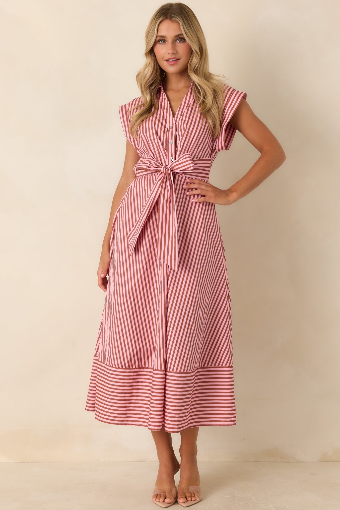 Lunch on the Riviera Pink Stripe Cotton Midi Dress
