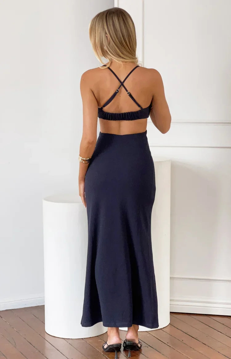 Taleah Navy Crepe Formal Maxi Dress