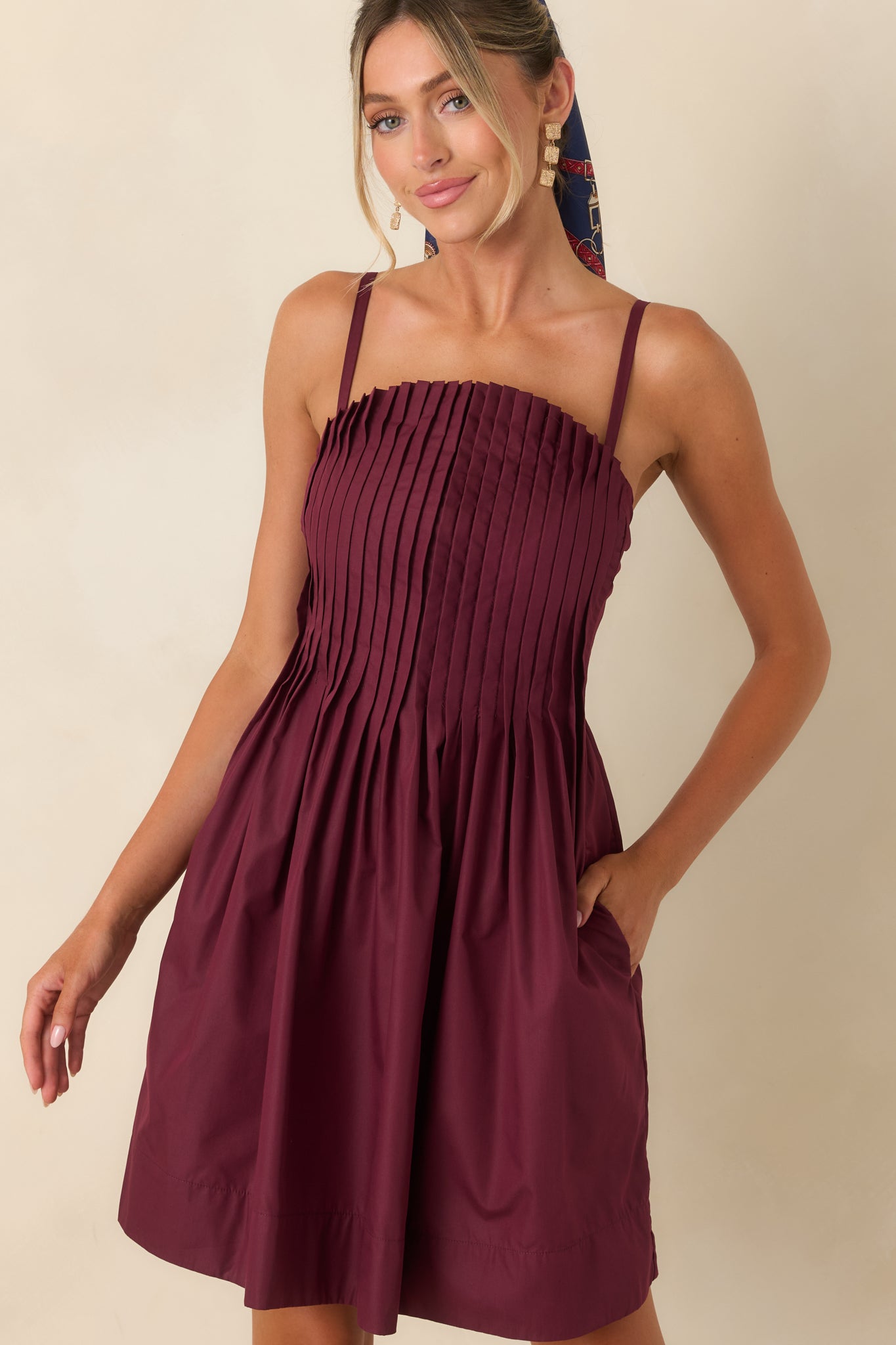 Pressed to Impress Wine Red Pleated Mini Dress