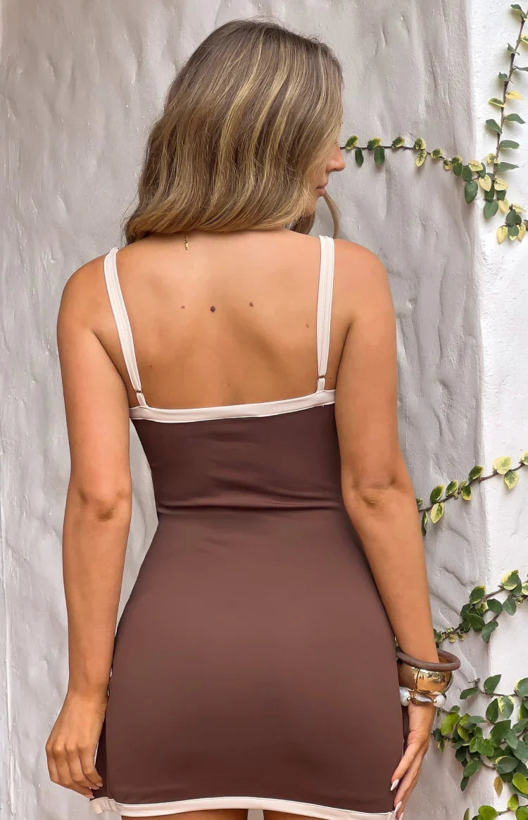 Tora Chocolate Wrap Tie Mini Dress