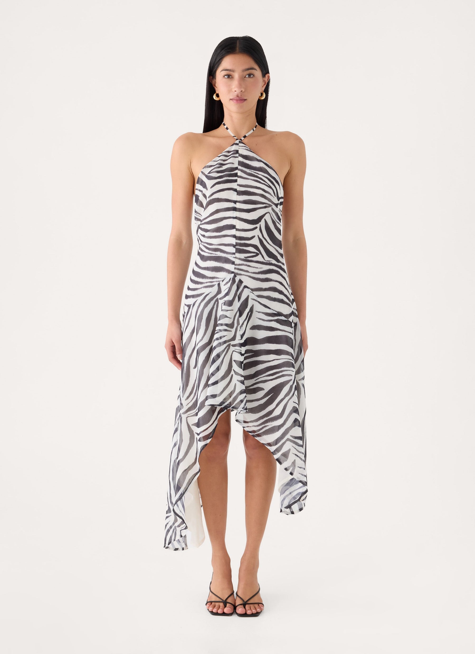 Tunelia Asymmetric Midi Dress - Zebra