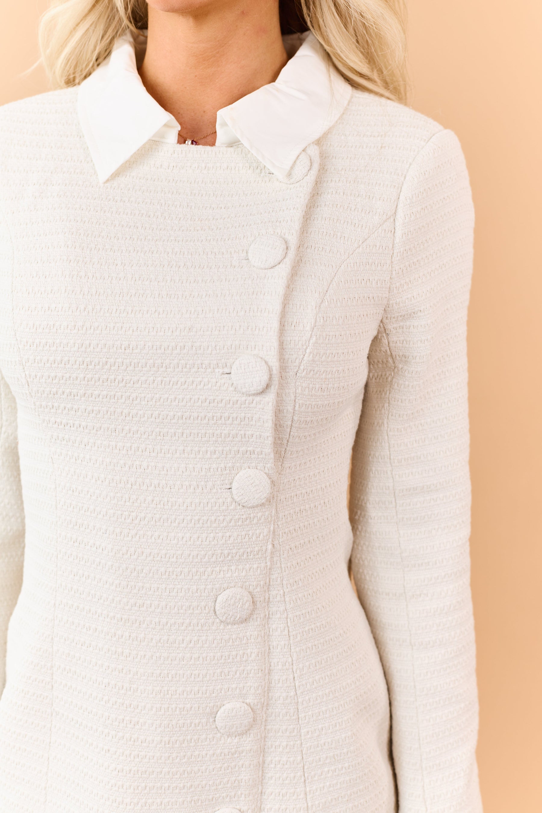 Vanilla Tweed Button Down Long Sleeve Mini Dress