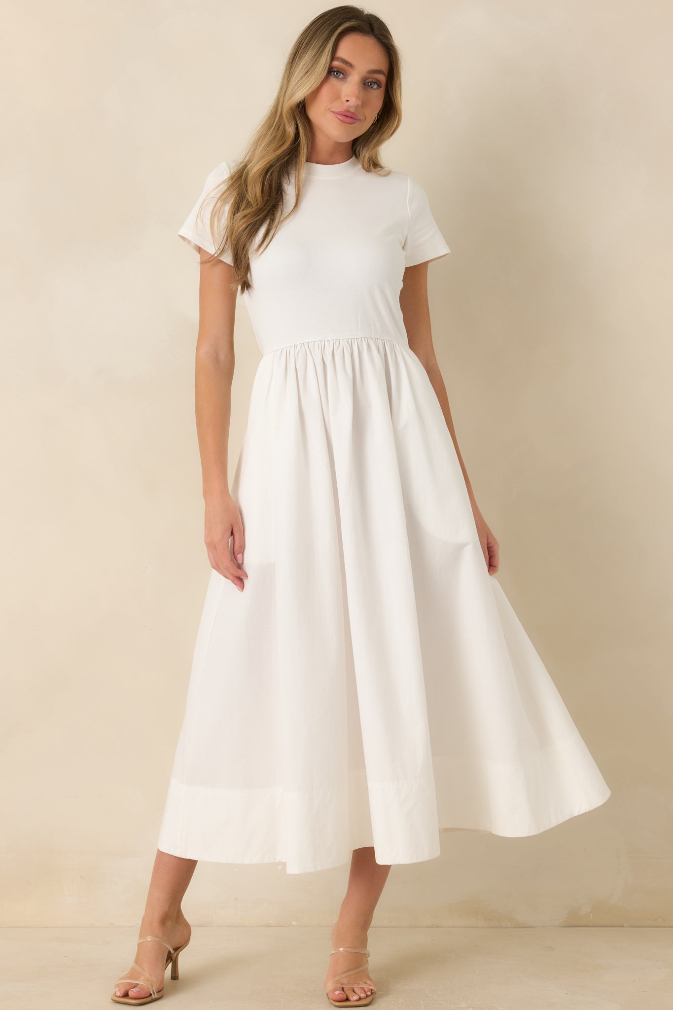 Prosperina Aria White Cotton Short Sleeve Midi Dress