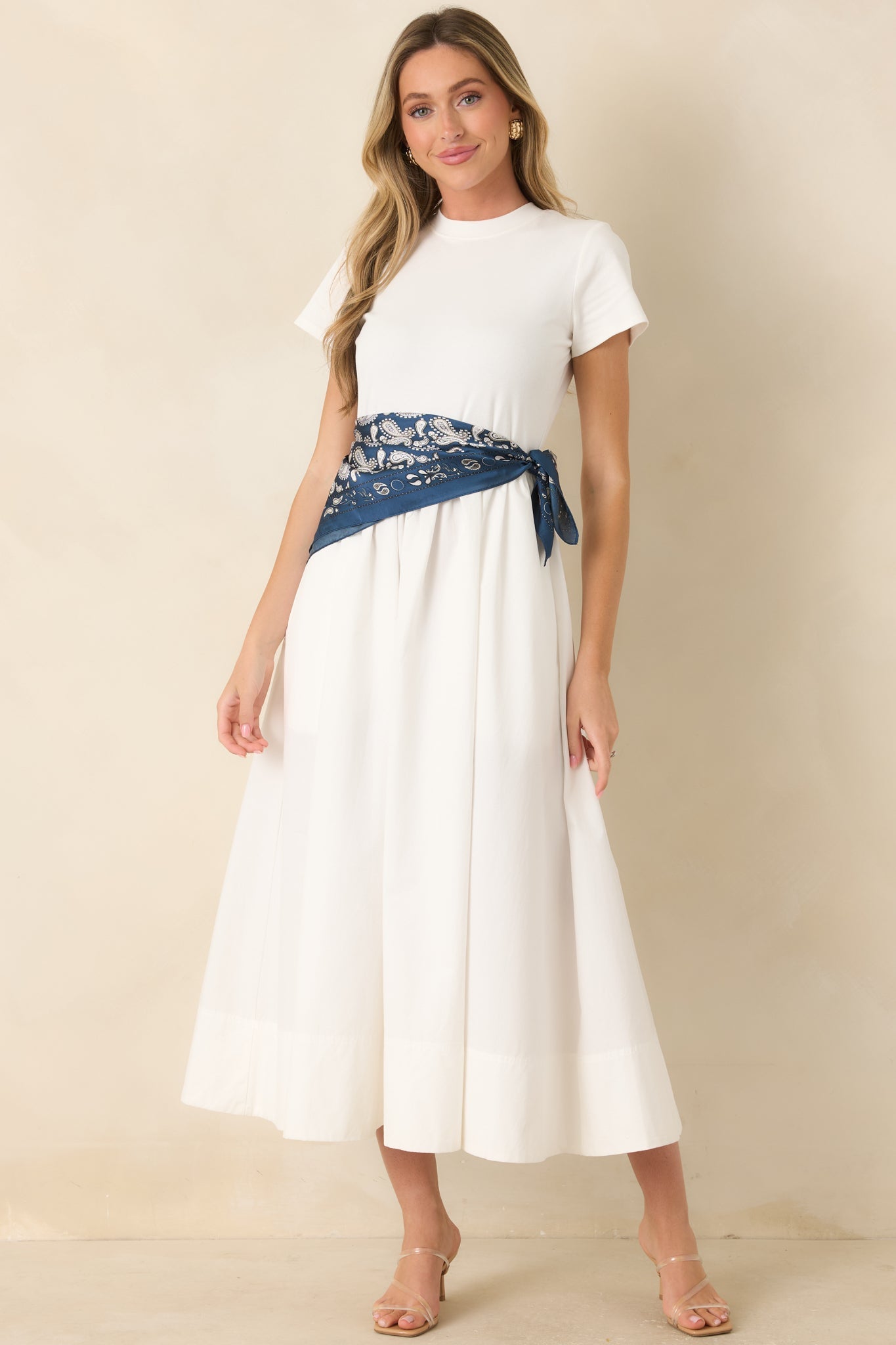 Prosperina Aria White Cotton Short Sleeve Midi Dress