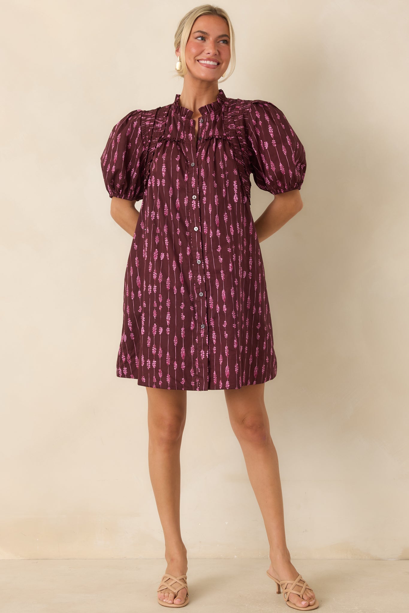 New Direction Wine & Pink Abstract Stripe Cotton Mini Dress