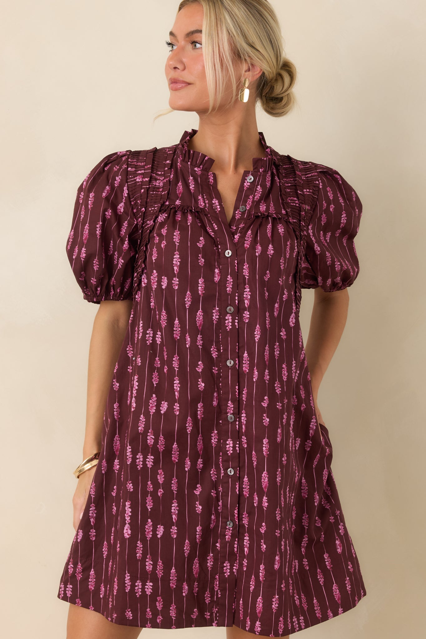 New Direction Wine & Pink Abstract Stripe Cotton Mini Dress