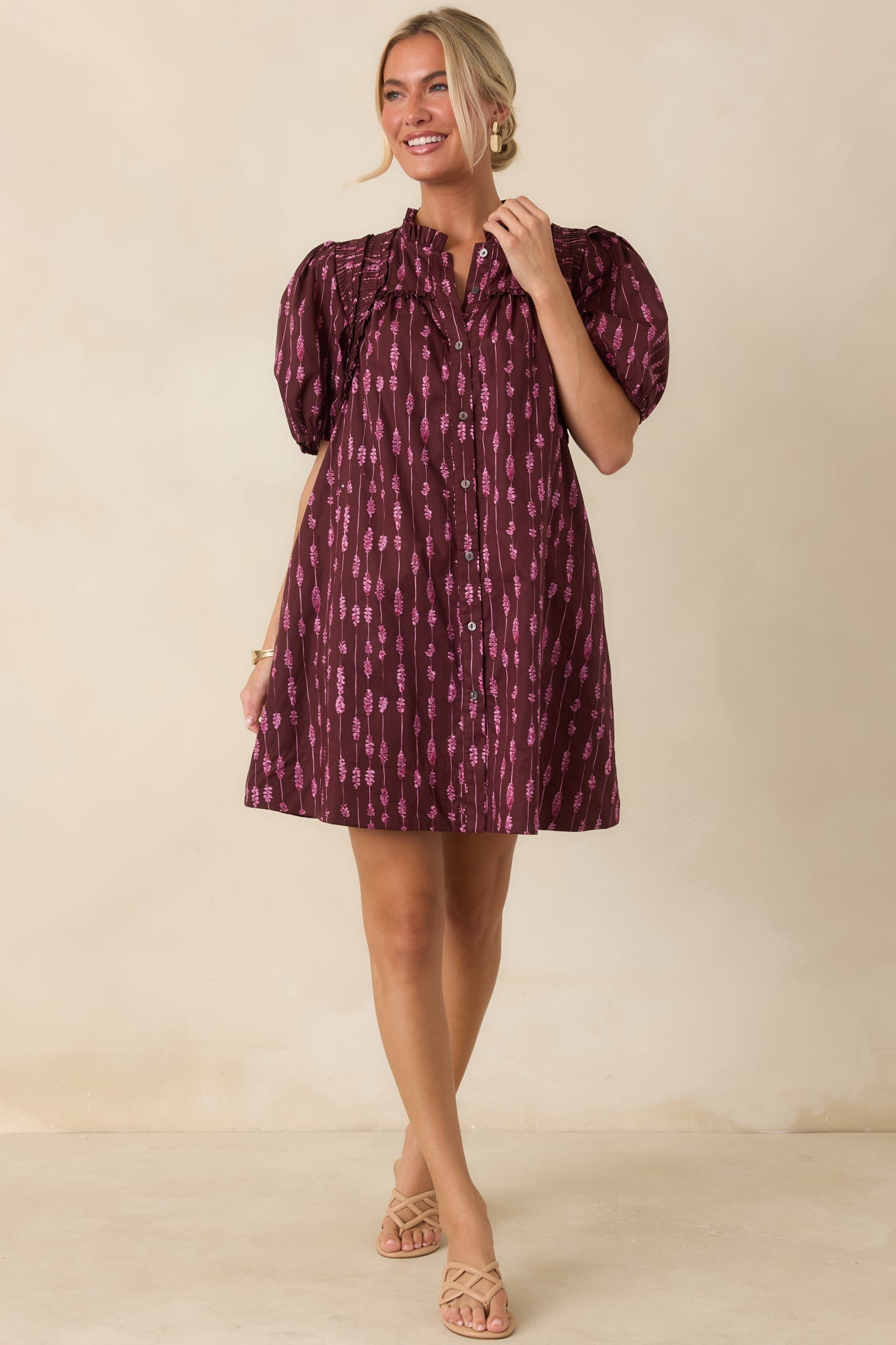 New Direction Wine & Pink Abstract Stripe Cotton Mini Dress