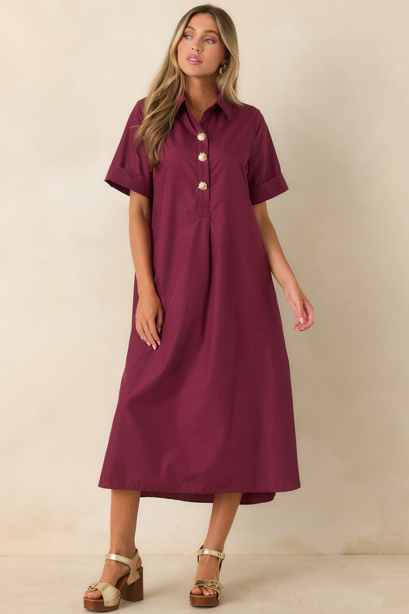 Read the Signs Wine Red Short Sleeve Maxi Dress