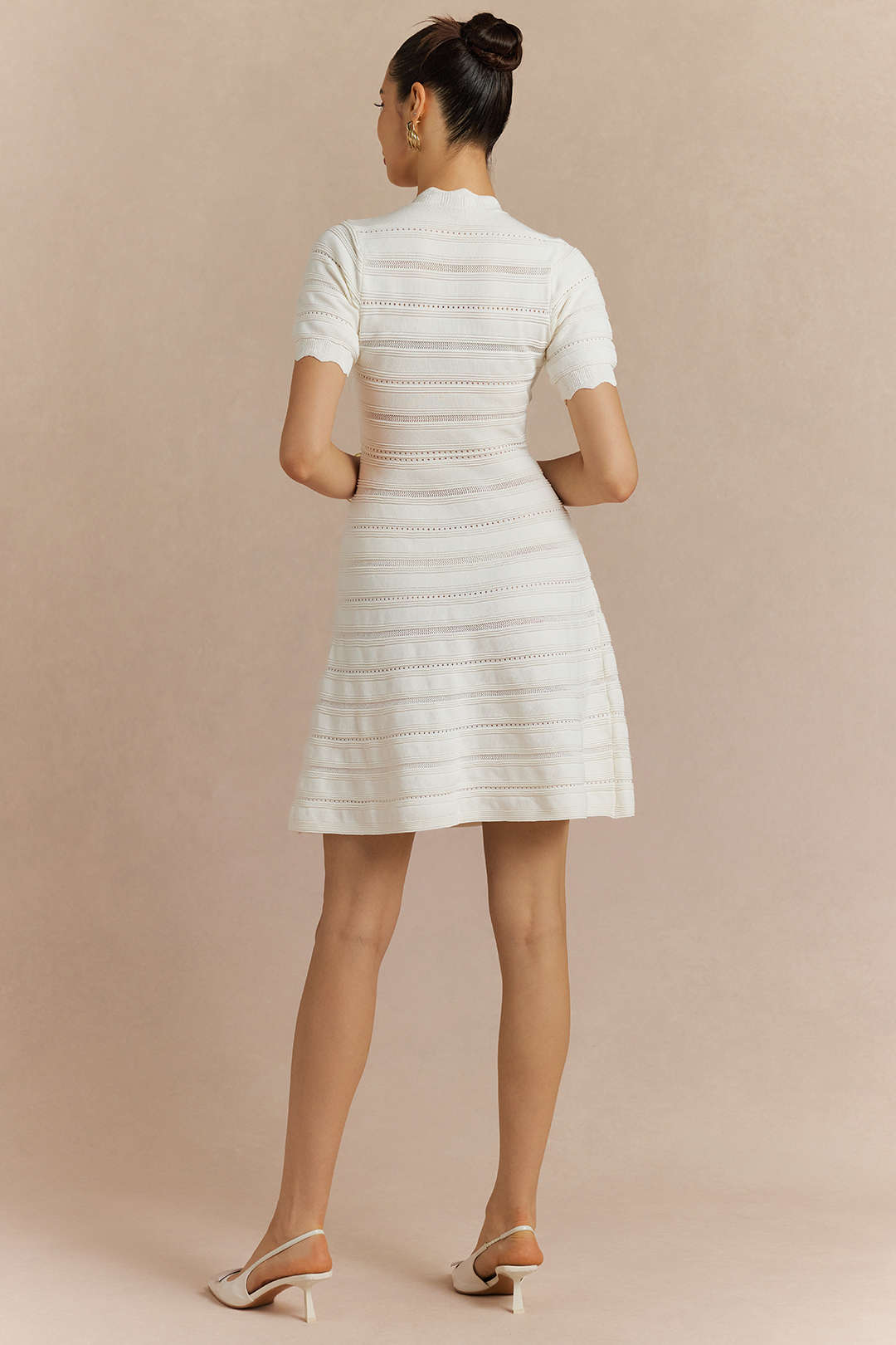 V-Neck Cut Out Metallic Button Short Sleeve Mini Dress