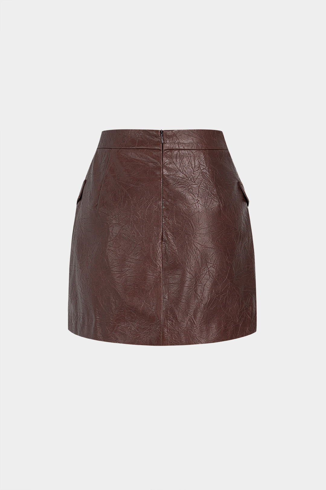 Faux Leather Metallic Asymmetrical Fake Pocket Skirt