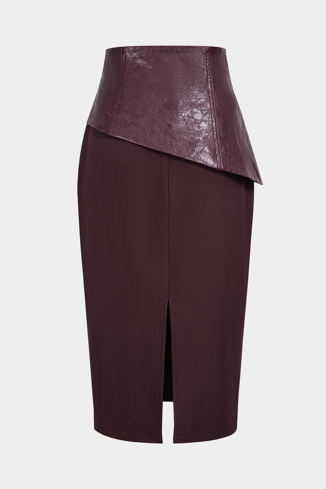 Faux Leather Patchwork Metallic Asymmetrical Skirt