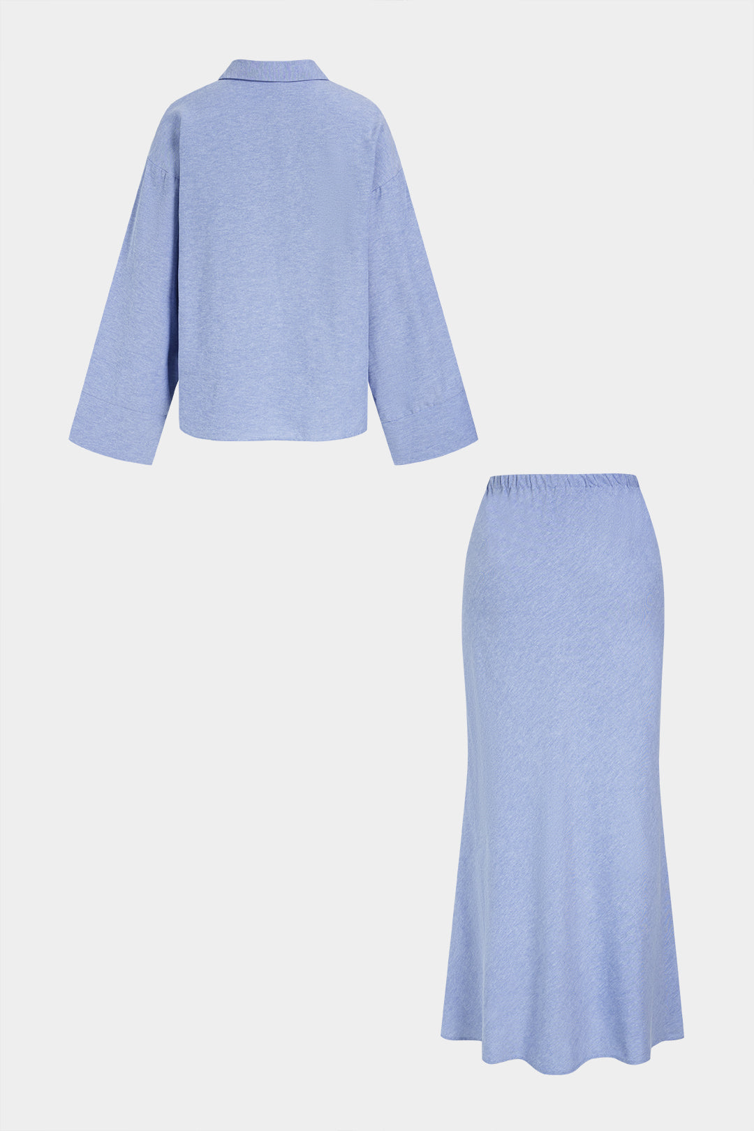 Lapel Long Sleeve Shirt And Wrap Skirt Set