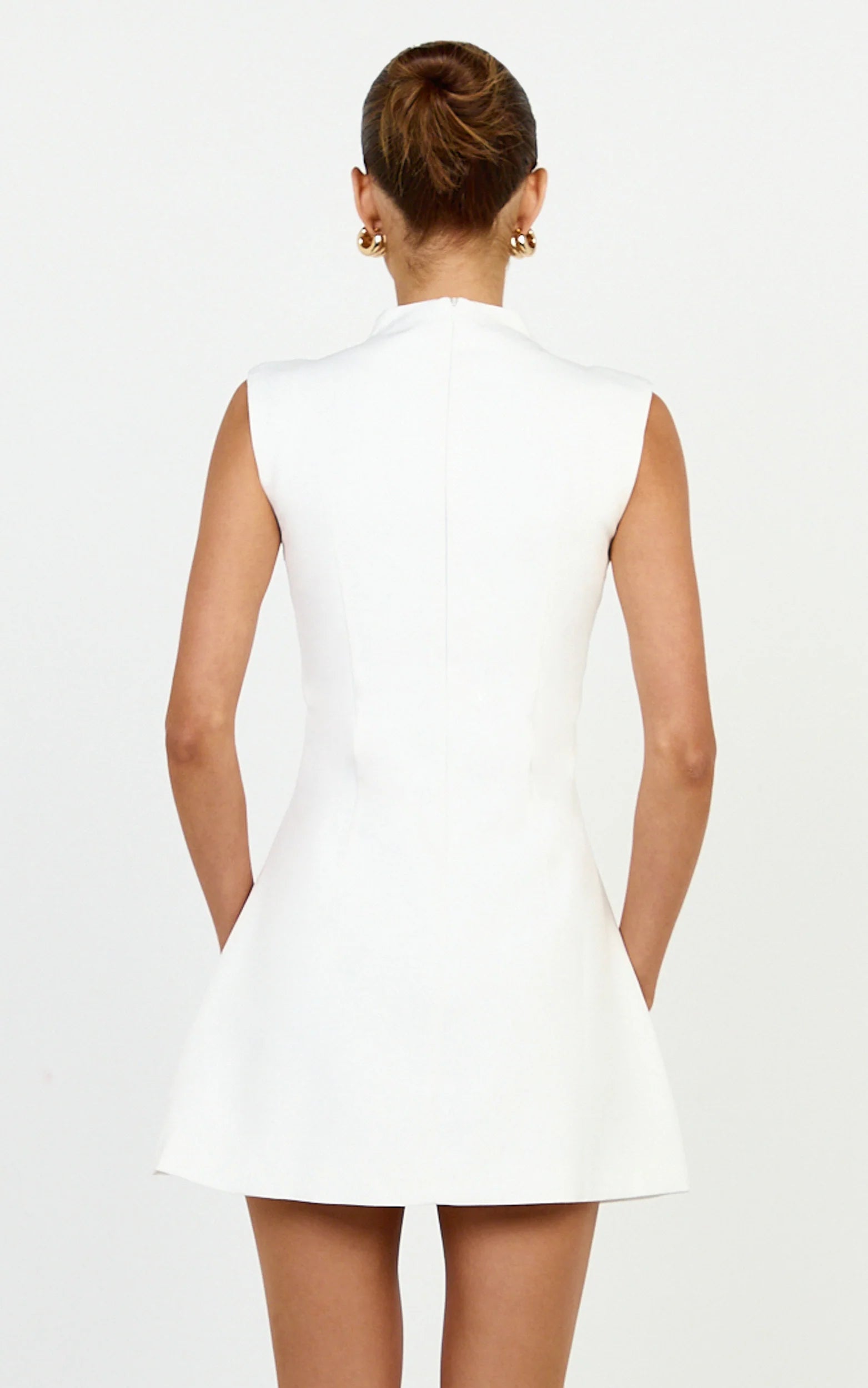 Jacinta Mini Dress - Sleeveless Button Front Tulip Dress in Off White