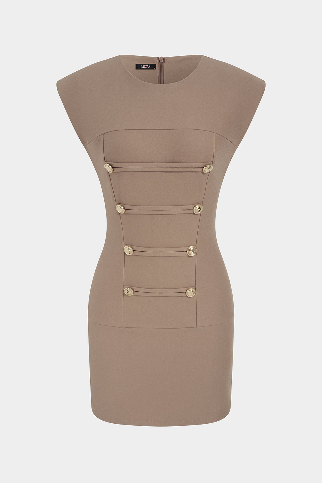 Round Neck Napoleon Button Sleeveless Mini Dress