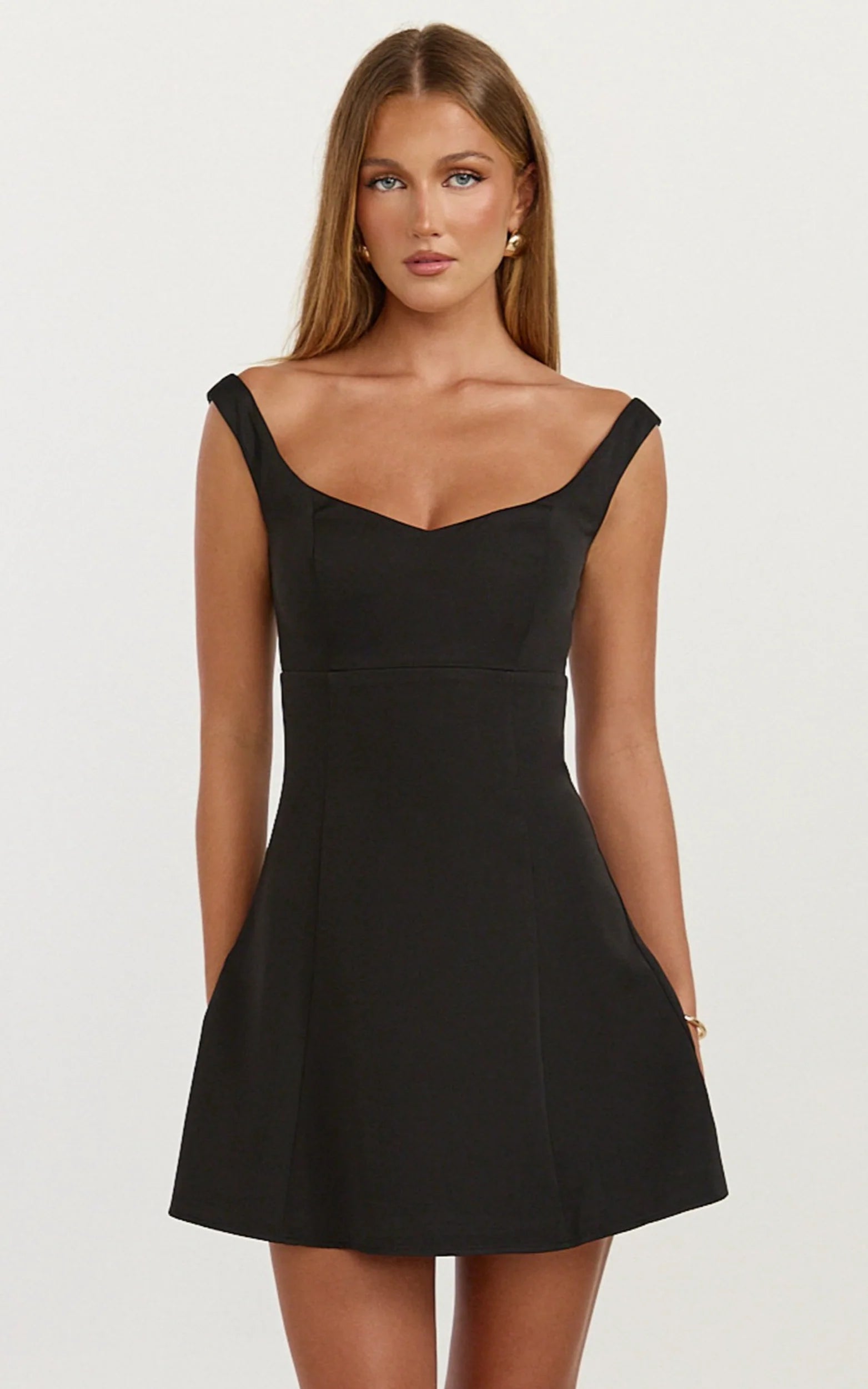 Jayce Mini Dress - Off The Shoulder A Line Dress in Black