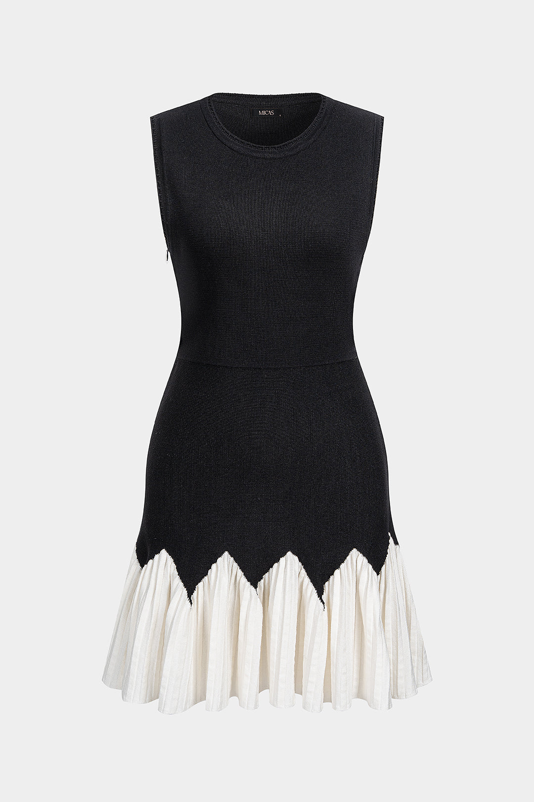 Knit Round Neck Contrast Ruched Hem Sleeveless Mini Dress