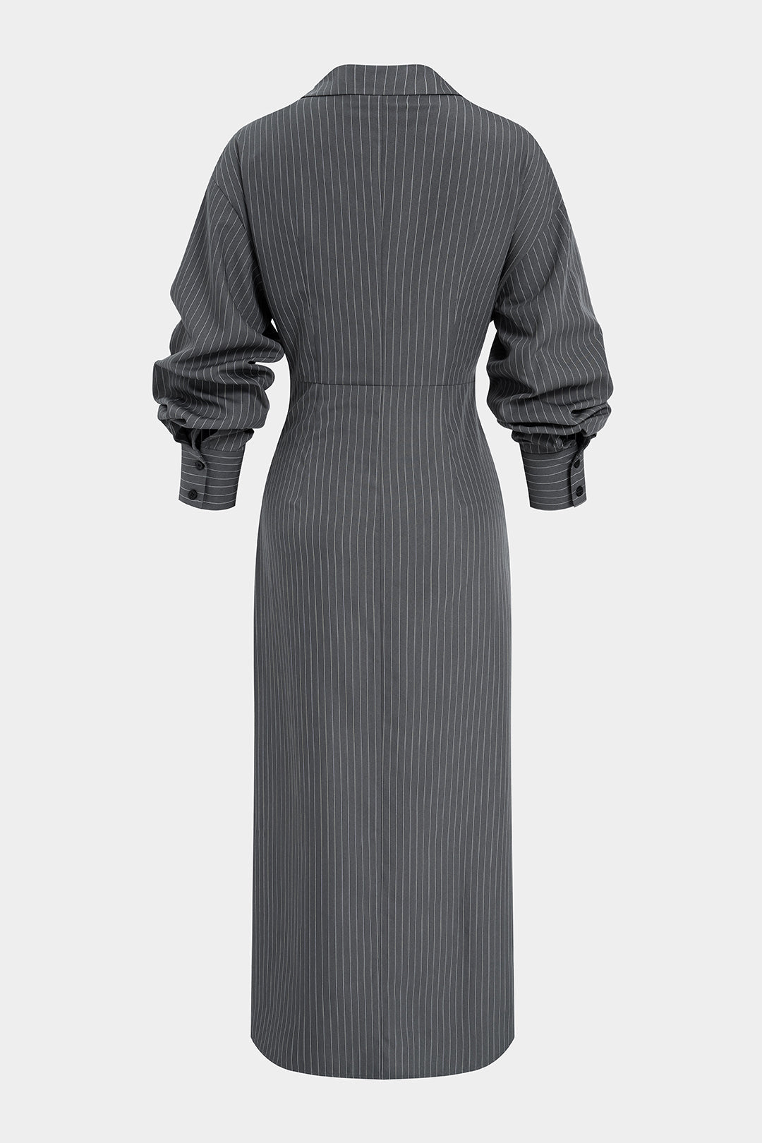 Stripes Print V-Neck Ruched Long Sleeve Maxi Dress