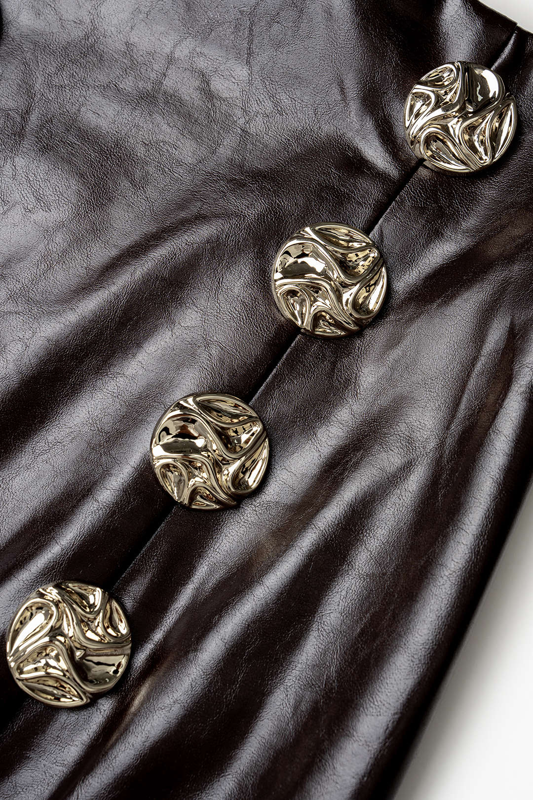Faux Leather High Waist Button Zipper Skirt