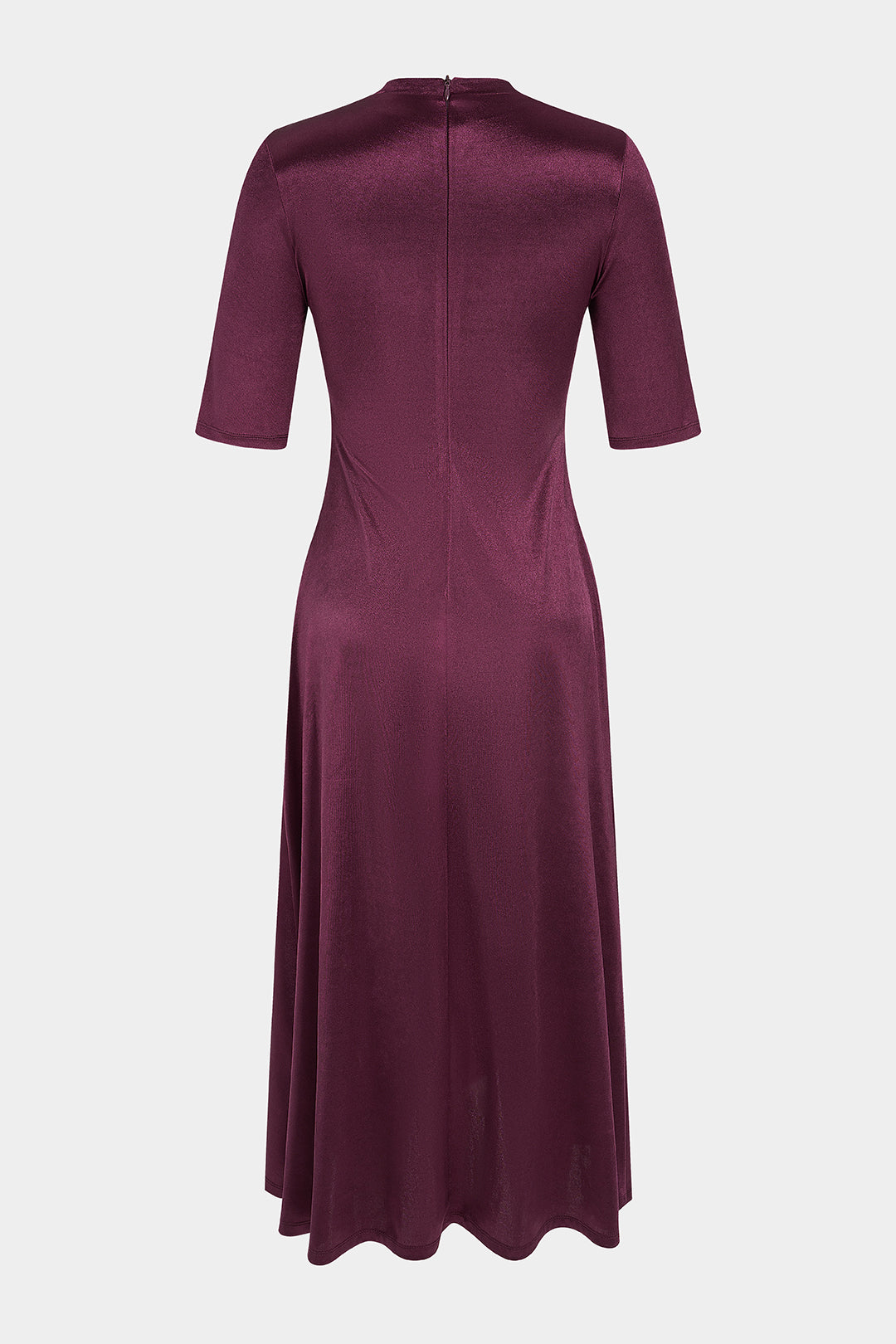 Satin Metallic Button Ruched Short Sleeve Midi Dress