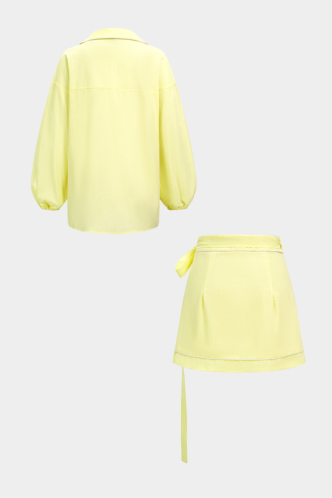 Notched Lapel Long Sleeve Shirt And Tie-Up Mini Skirt Set