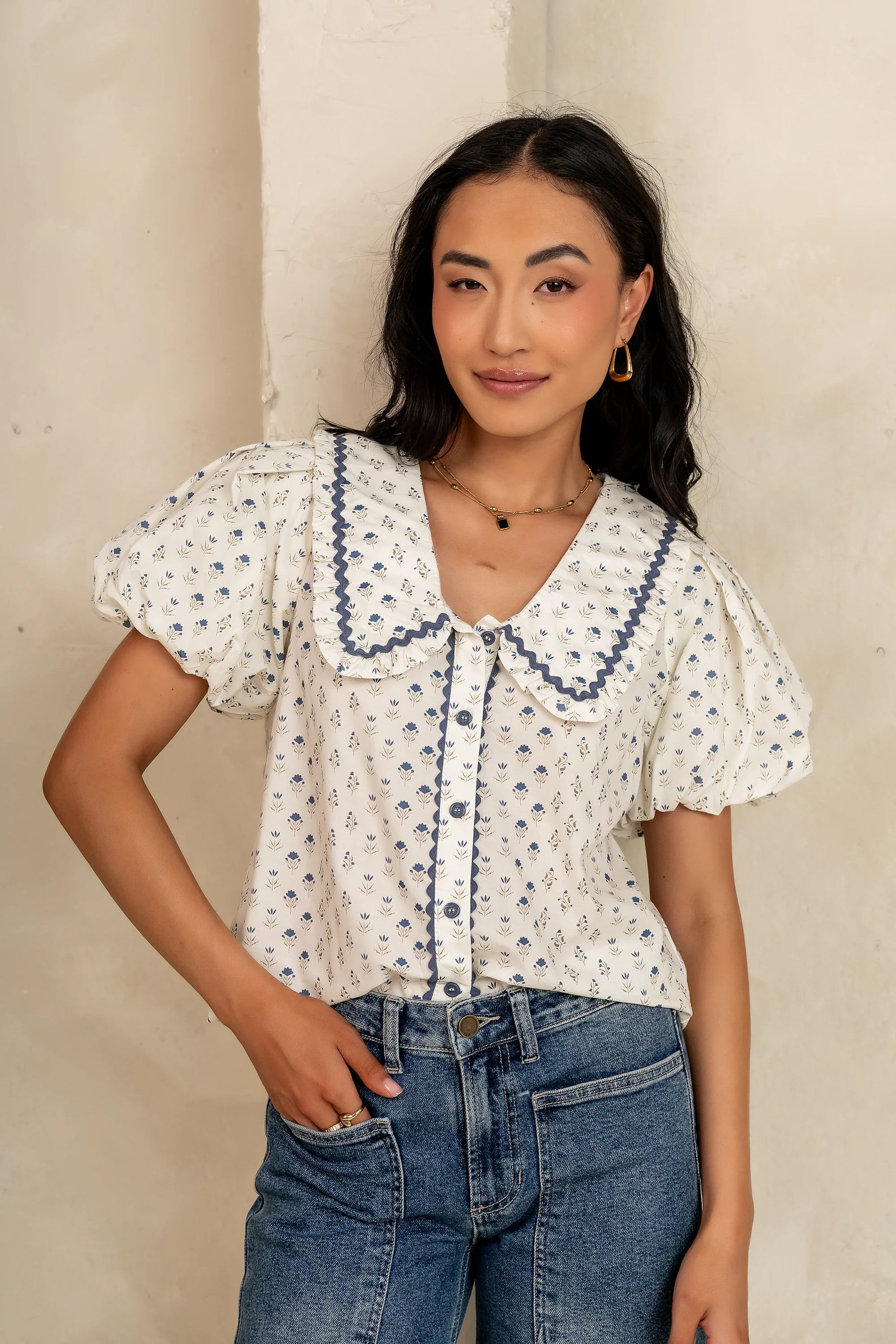 Kayla Collared Blouse in Cream