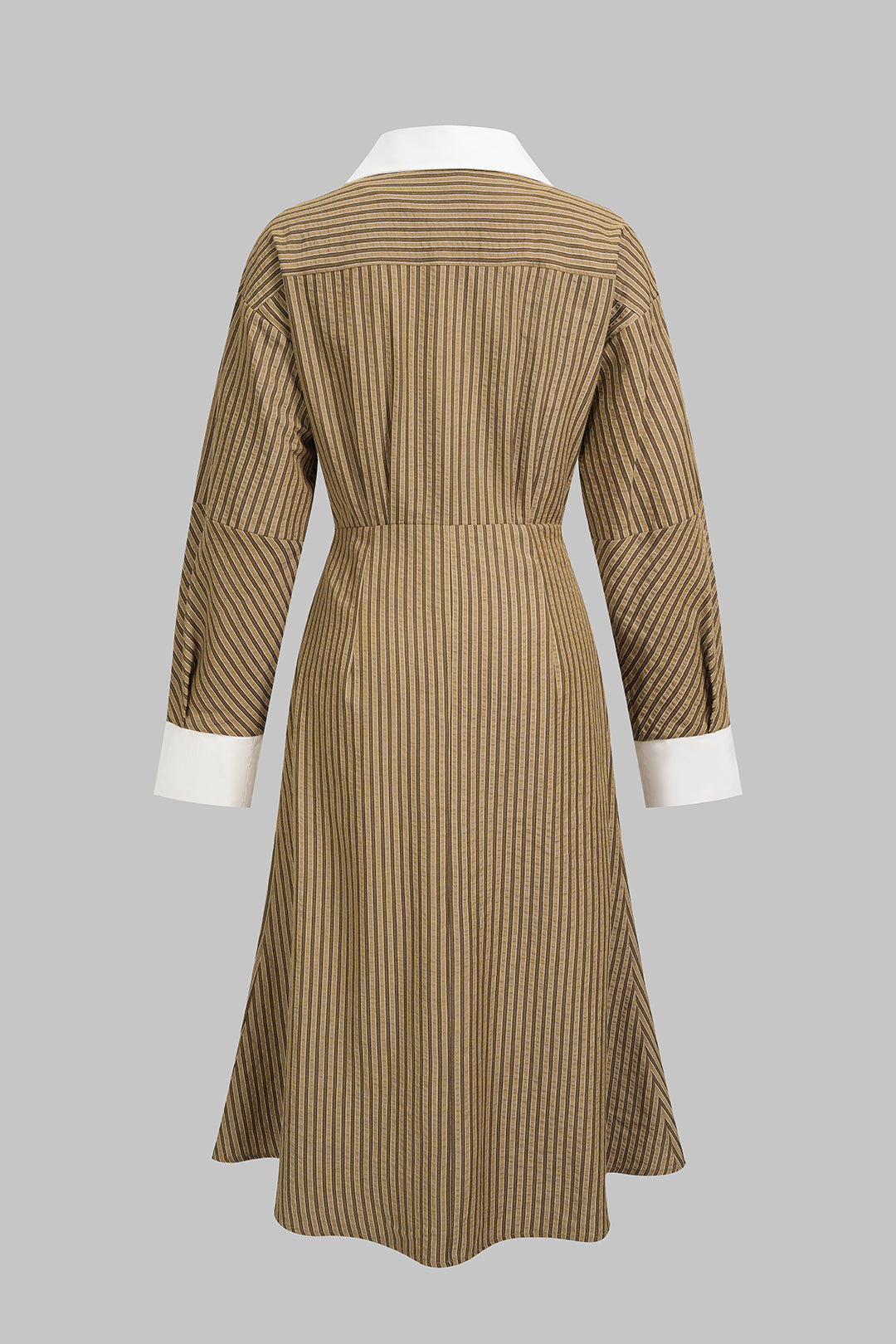 Contrast Stripes Print Asymmetrical Ruched Long Sleeve Midi Dress