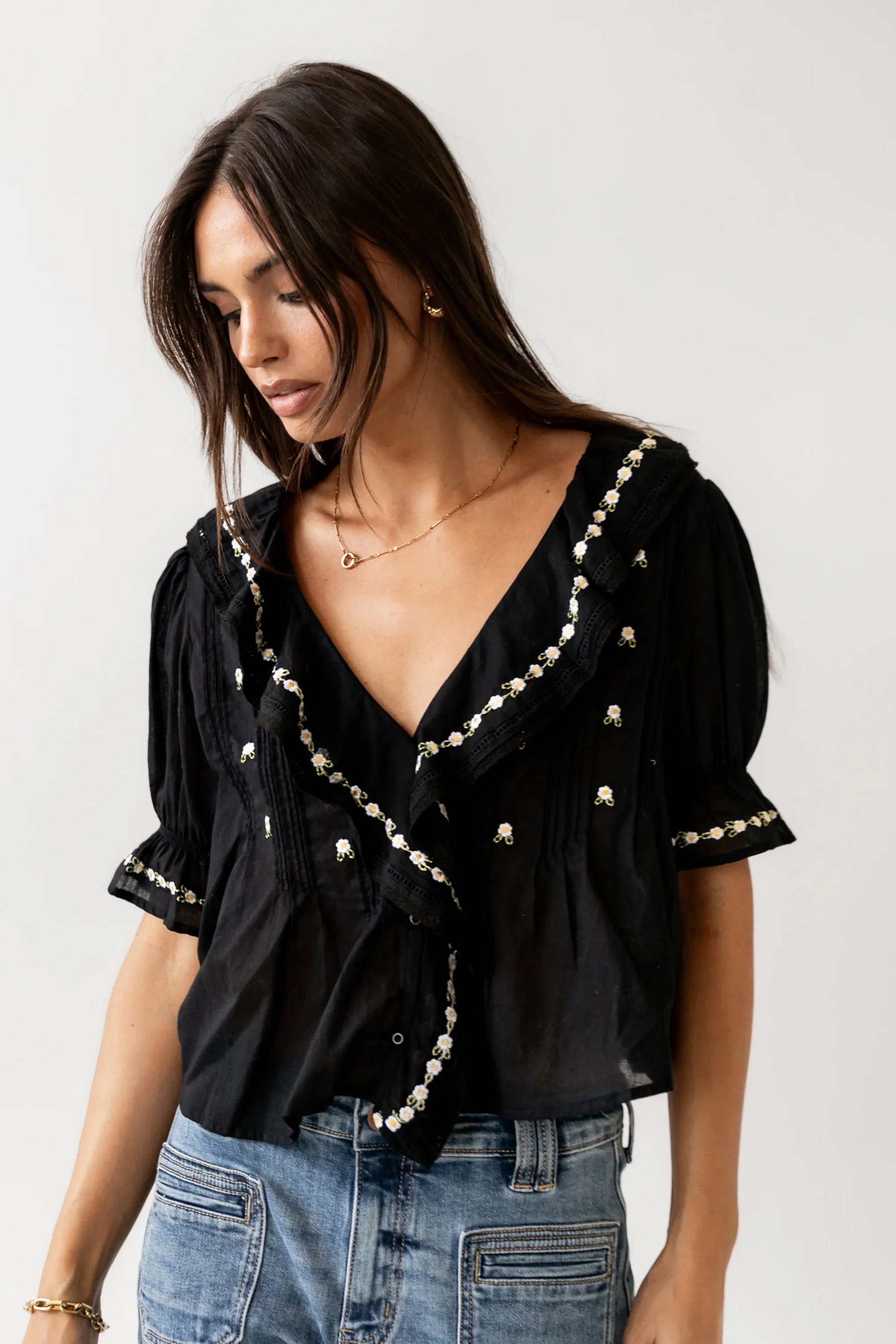 Suzie Embroidered Blouse in Black
