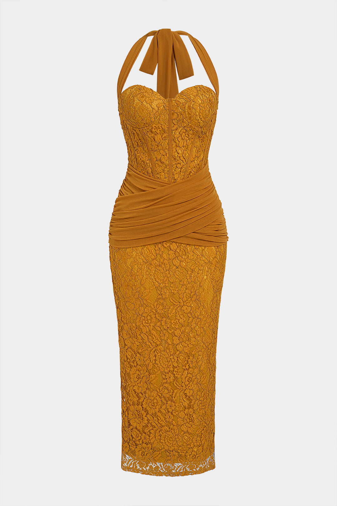 Lace Mesh Patchwork Halter Neck Corset Sleeveless Maxi Dress