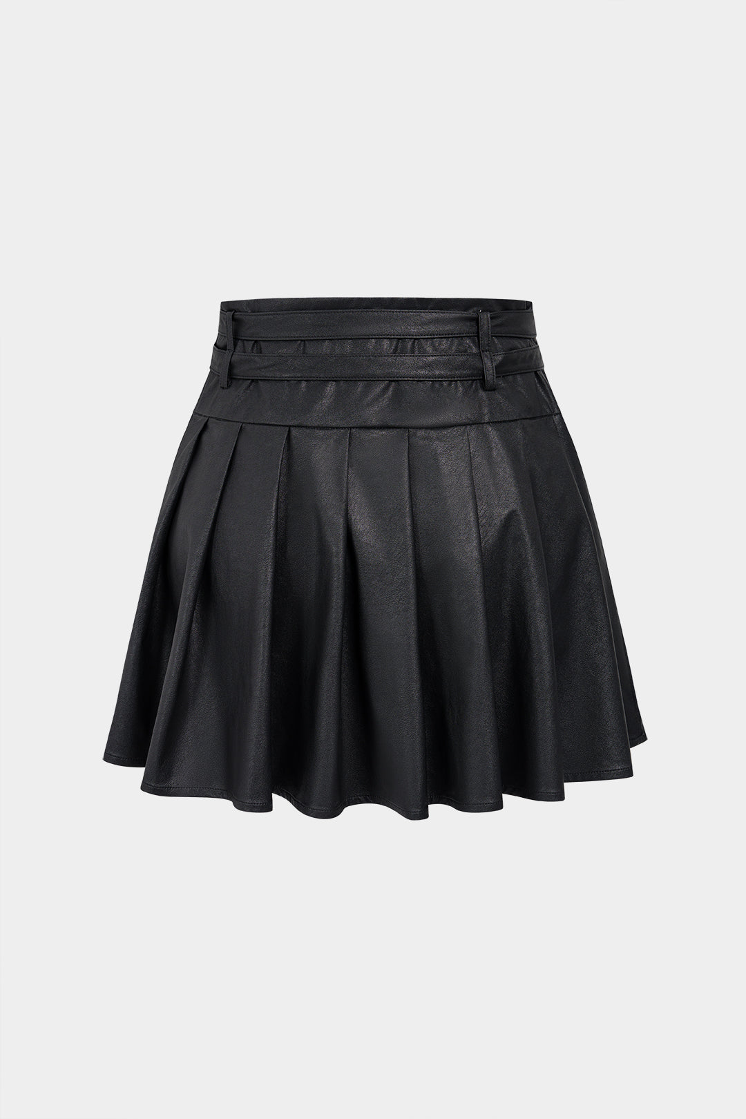 Faux Leather Metallic Belted Mini Skirt