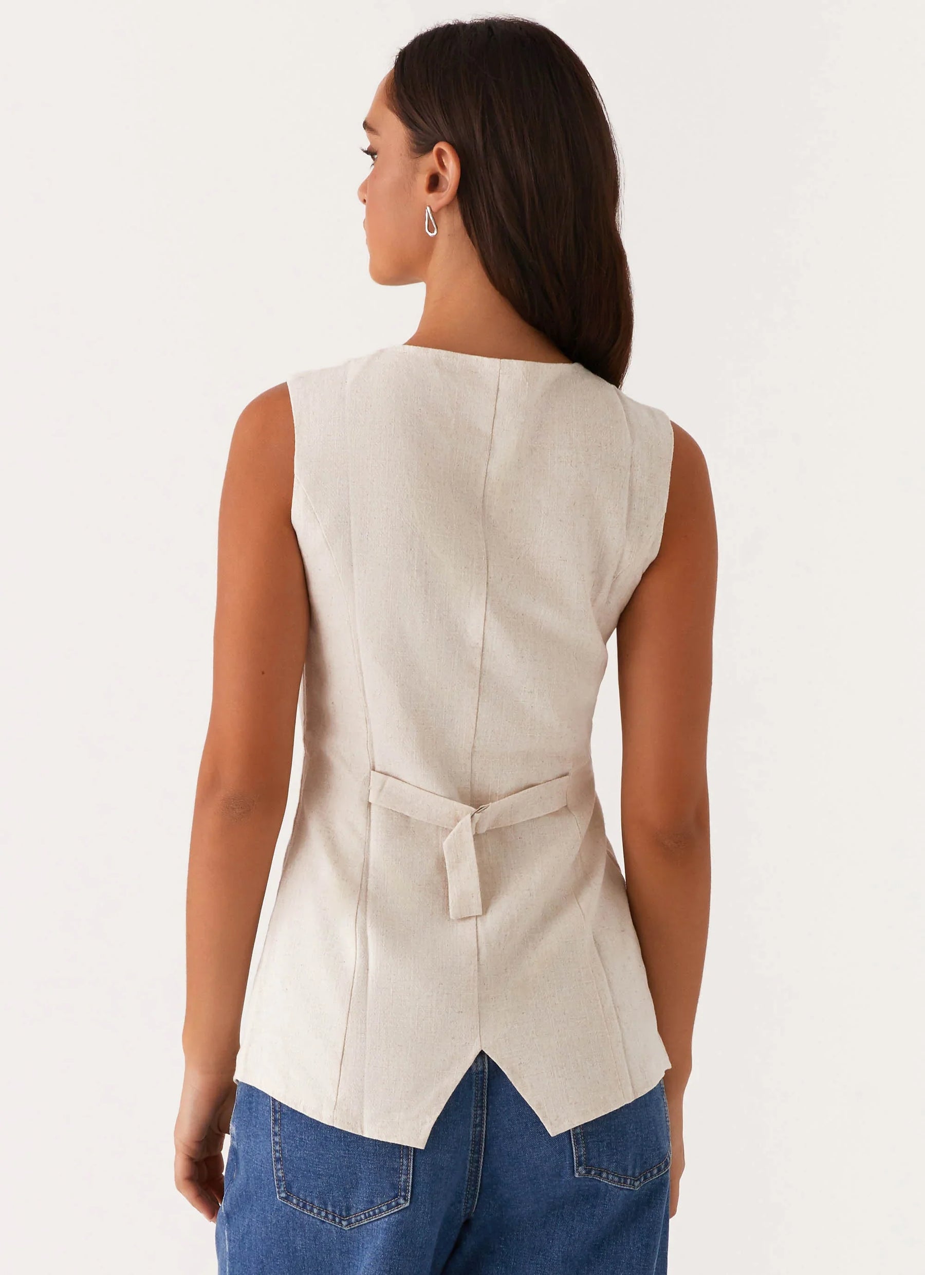 Button Tie Vest - Oatmeal