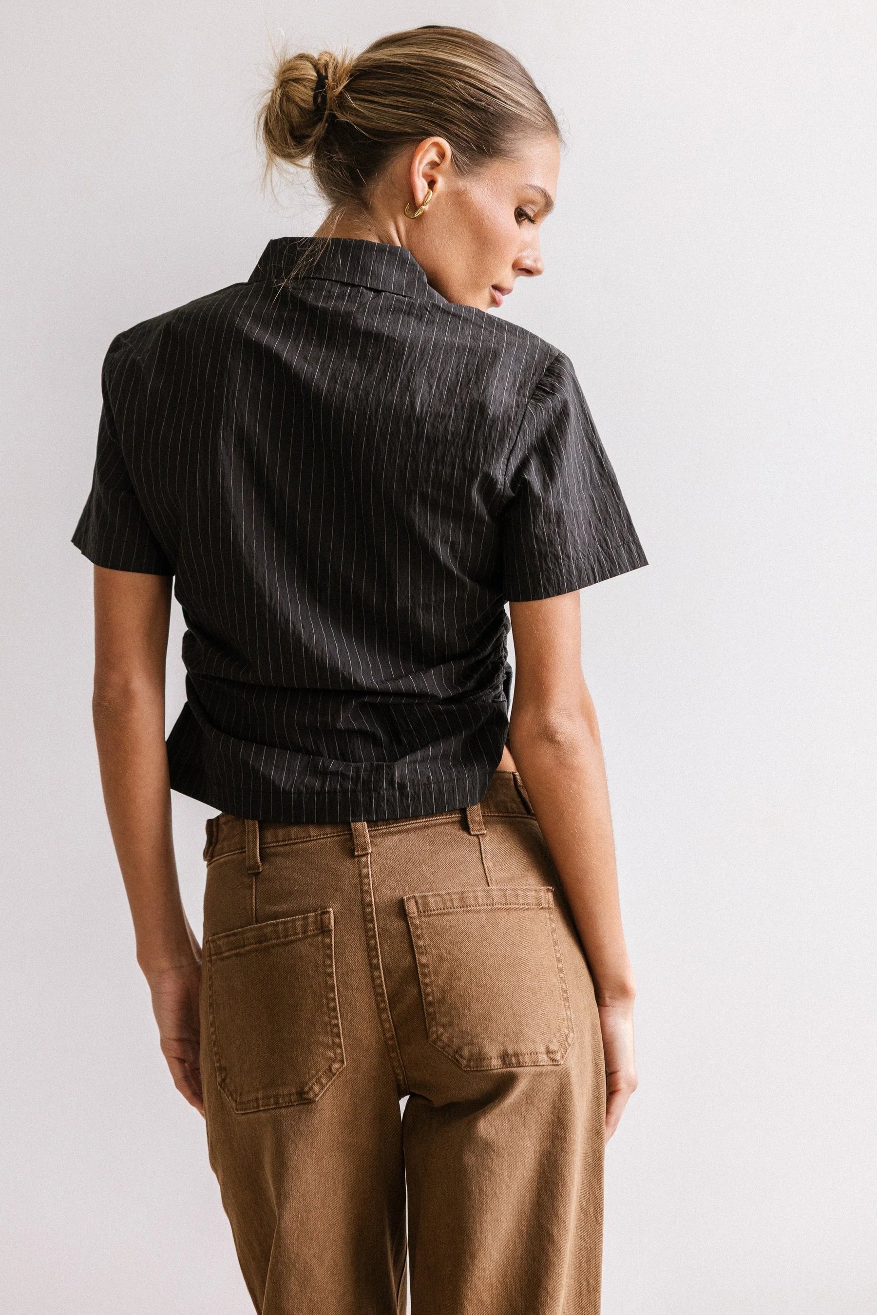 Brandy Ruched Button Up in Black